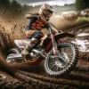 KTM crossmotor met hoogwaardige onderdelen op een modderig circuit