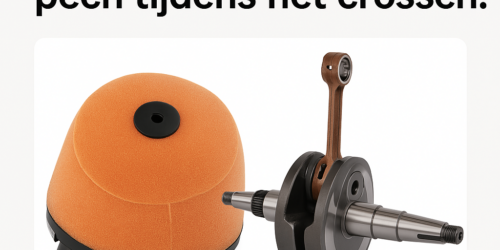 Close-up van een schone luchtfilter en krukas gemonteerd in een crossmotor, klaar voor de volgende MX-wedstrijd.