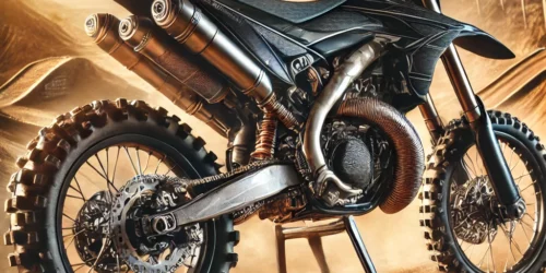 Een stoere crossmotor met hoogwaardige onderdelen, klaar voor actie op een uitdagend offroad-parcours.