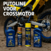 Putoline motorolie en onderhoudsproducten naast een crossmotor – klaar voor gebruik