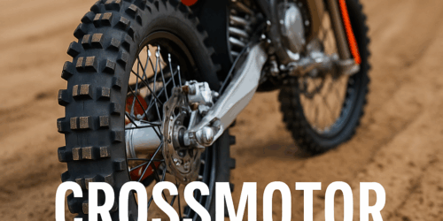 Crossmotor met nieuwe achterband op zandcircuit – profiel in detail zichtbaar